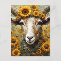 Adorable Goat in the Sunflower Fields Postcard