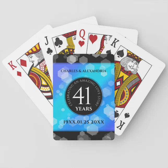 Elegant 41st Blue Topaz Wedding Anniversary Poker Cards