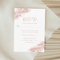 Modern Palm Leaf Rose Gold White Wedding RSVP Card