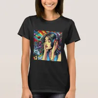 Girl Listening to Music on Headphones Psychedelic T-Shirt