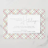 Happy Holidays New Year Business Plaid Corporate Foil Holiday Card