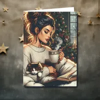 Cozy Scene | Woman Drinking Cocoa Christmas Card