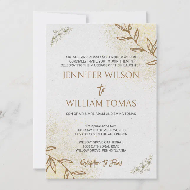 Gold And Cream Elegant and Delicate Formal Wedding Invitation