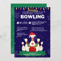 Holiday Christmas Bowling Blue & Green Snow Party Invitation