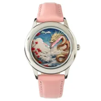 Fire breathing dragon red blue and gold scales watch