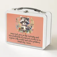 Raccoon Woodland Kids Christian Prayer on Pink |  Metal Lunch Box