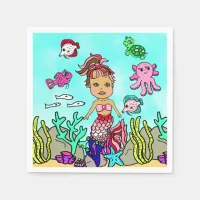 Pretty Ethnic Mermaid Birthday Napkins