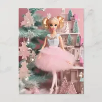 Cute Blond Doll Pink Retro Christmas  Postcard