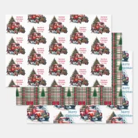 Old-Fashioned Christmas Vintage Red Trucks Wrapping Paper Sheets