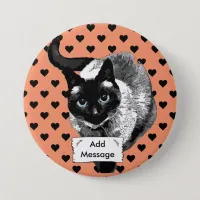 Orange and Black Siamese Cat Button Blank Message