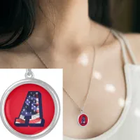 American Flag Letter "A" Round Necklace