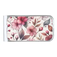 Cherry Blossom Silver Finish Money Clip