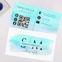 Trendy Teal Watercolor Brushstroke Makeup Artist Business Card