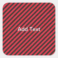 Black Red Thin Diagonal Stripes Square Sticker