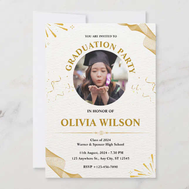 Beige and Golden Graduation Party Invitation