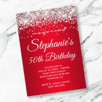 Sparkly Silver Glitter Red Gradient Invitation