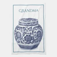 Navy Blue White New England Hamptons Ginger Jar Kitchen Towel