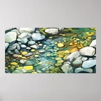 River rocks abstract watercolor painting