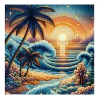 Mosaic Ai Art | Ocean Sunset and Palm Trees