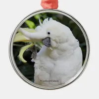 Funny Sulfur-Crested Cockatoo Parrot Bird Waves Metal Ornament