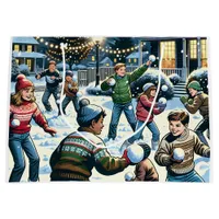 Winter Night Snowball Fight Christmas Large Gift Bag