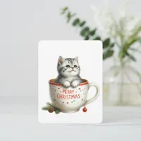 Merry Christmas Cat In A Mug - Christmas Holiday Card