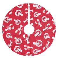 Lobster Pattern Red White Brushed Polyester Tree Skirt