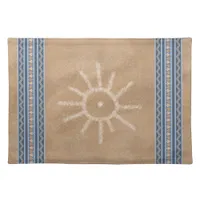 Southwest Sun Petroglyph Blue Geometric Border Cloth Placemat