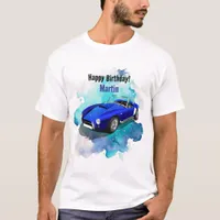 Classic Retro Blue Sports Car Birthday Adventure T-Shirt