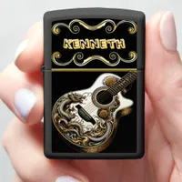 Bold Dragon and Guitar Design in Gold Zippo Lighter