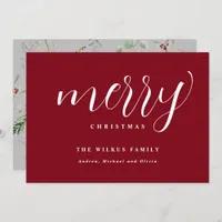 Simple Modern Red White Non Photo Christmas Holiday Card