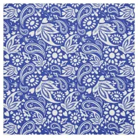 Blue and White Boho Paisley Pattern Fabric