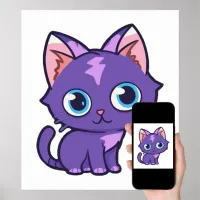 Purple Anime Cat Vector Art Poster
