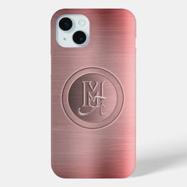 Metallic Pink Steel Engraved Monogram iPhone 15 Plus Case