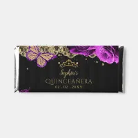 Vintage Purple Roses Black Gold Lace Quinceañera Hershey Bar Favors