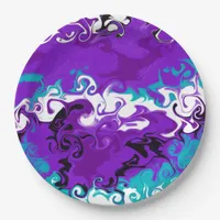 Personalized Purple Waves Fluid Art Birthday Paper Plates