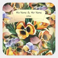 Graceful Stylish Gorgeous Pansies Personalize Square Sticker