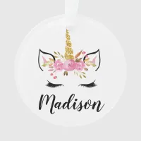 Unicorn Face With Eyelashes Personalized Name Ornament