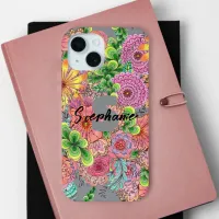 Colorful Bohemian Blooms | Name and Initial iPhone 15 Case