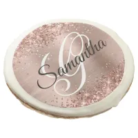 Glittery Rose Gold Foil Fancy Monogram Sugar Cookie