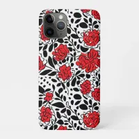Pretty Floral Pattern in Red, Black and White iPhone 11 Pro Case