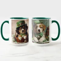 St Patrick's Day Cute Irish Brown & White Puppies Mug