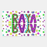 Girl's Name Raya with Stars and Hearts Whimsical Rectangular Sticker
