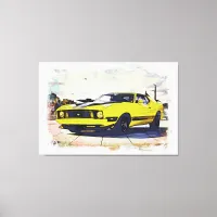 *~* Classic Digital Vintage Yellow Retro Car Canvas Print