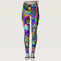 Whimsical Psychedelic Cat All-Over-Print Leggings