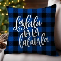 Fa La La La La Blue Buffalo Plaid Christmas Throw Pillow