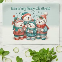 Cute Polar Bears Sing Have a Very Beary Christmas! Kitchen Towel