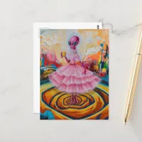 Surreal Alien Lady in Pink With Orange Juice Postcard