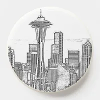 Minimalist Black and White Seattle Skyline PopSocket