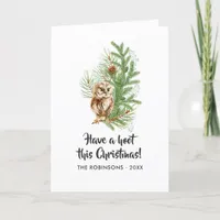 Watercolor Owl Christmas Family Photo Holiday Card